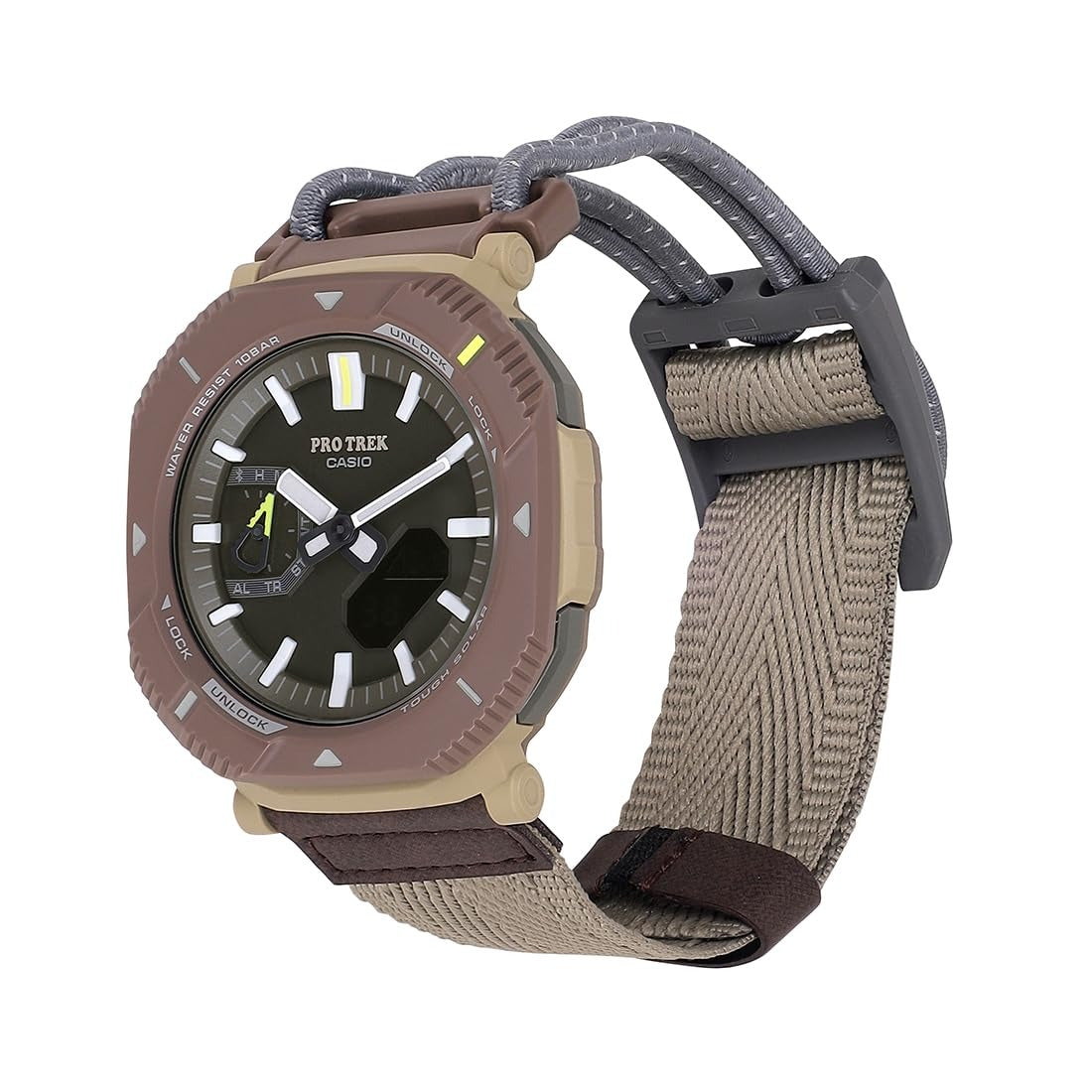 Casio Pro Trek Tough Solar Outdoor Watch Brown Premium Digital Analog Men’s Adventure Watch Water Resistant