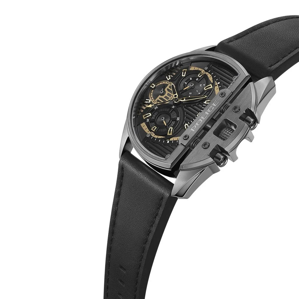 Dual Time Industrial Design Chronograph Watch – Bold Black & Gold Edition