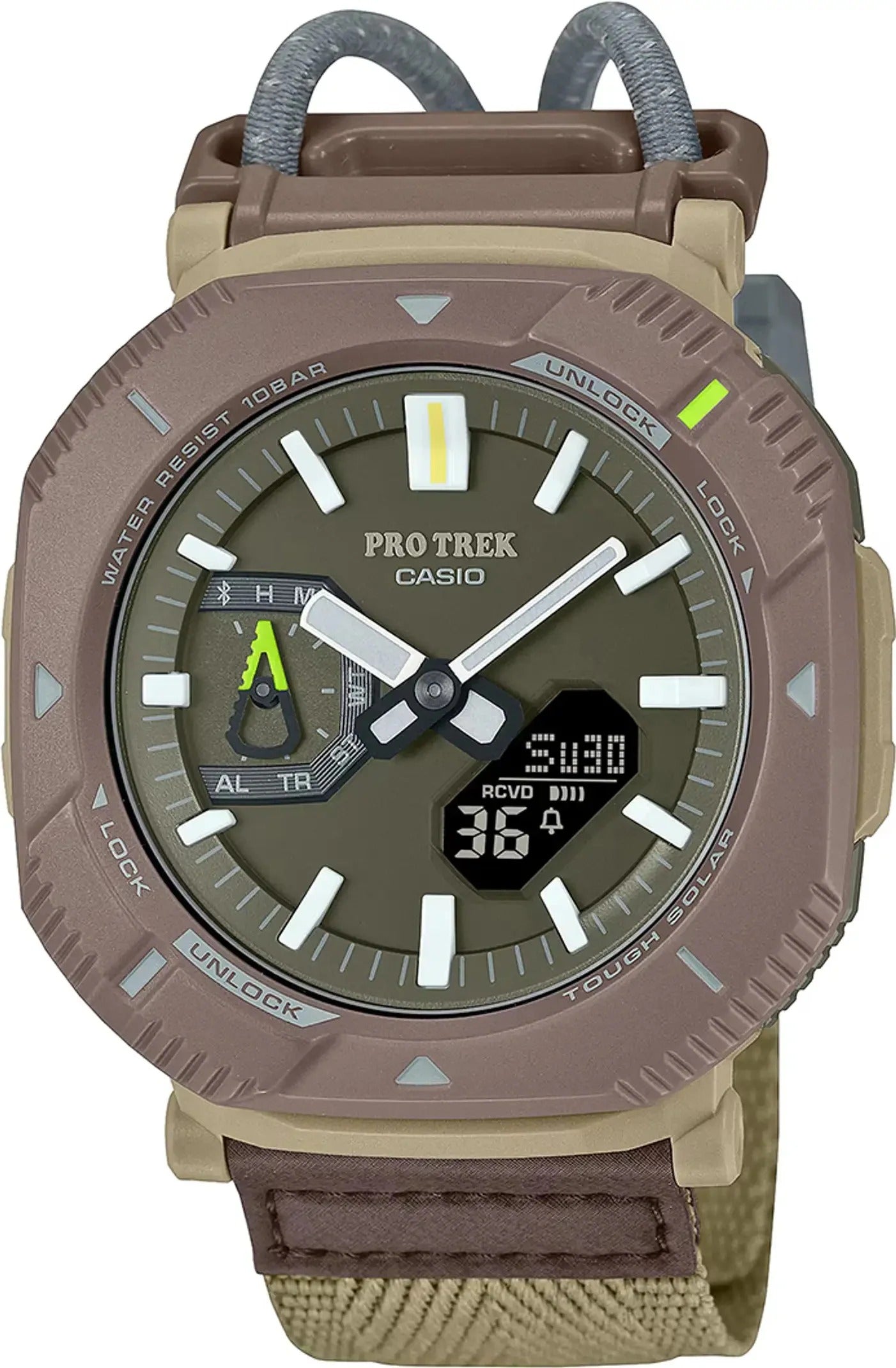 Casio Pro Trek Tough Solar Outdoor Watch Brown Premium Digital Analog Men’s Adventure Watch Water Resistant