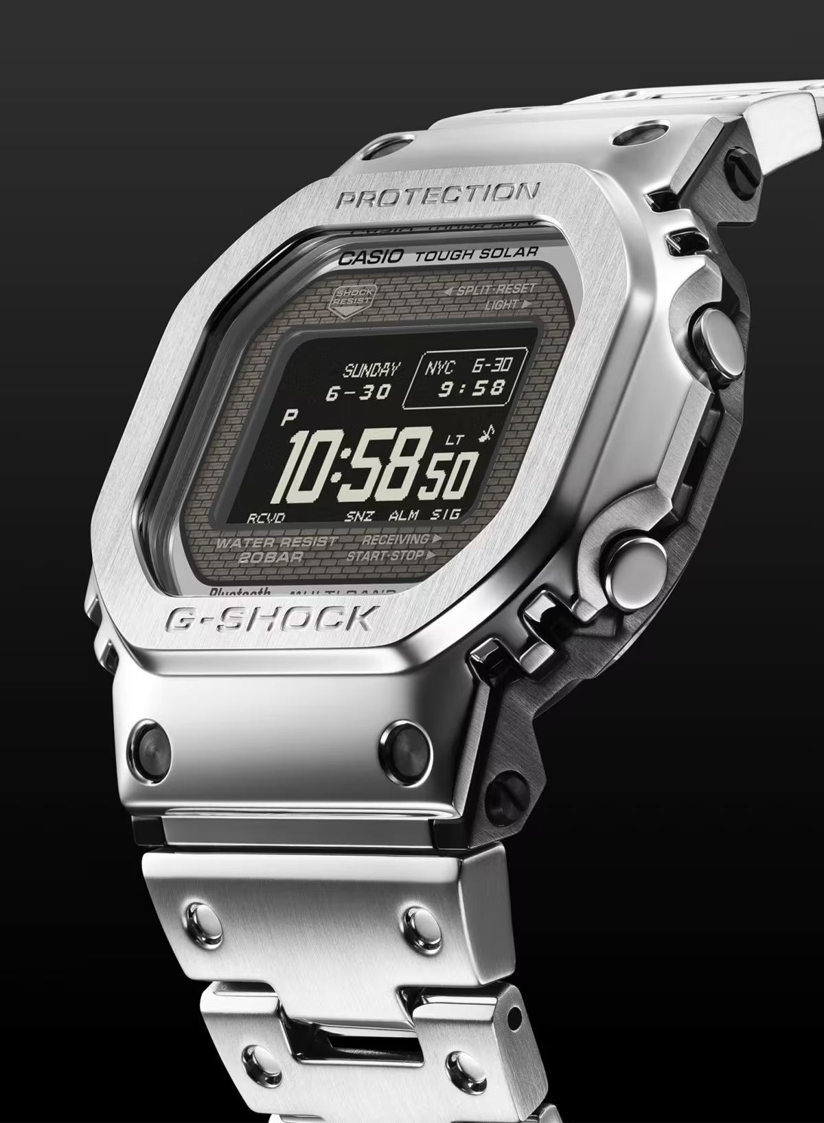 Premium Stainless Steel Digital Watch Full Metal Luxury Style LED Display Silver Edition