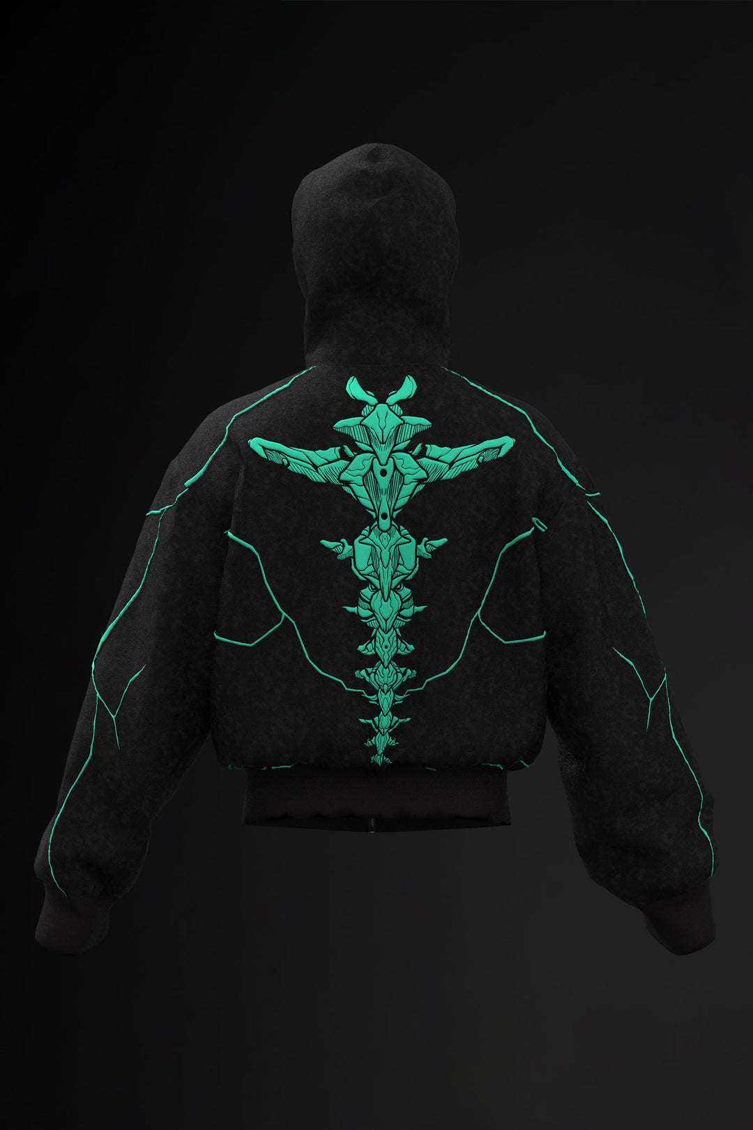 Neon Skull Zipper Balaclava Hoodie – Glow Line Techwear Mask Jacket for Men & Women