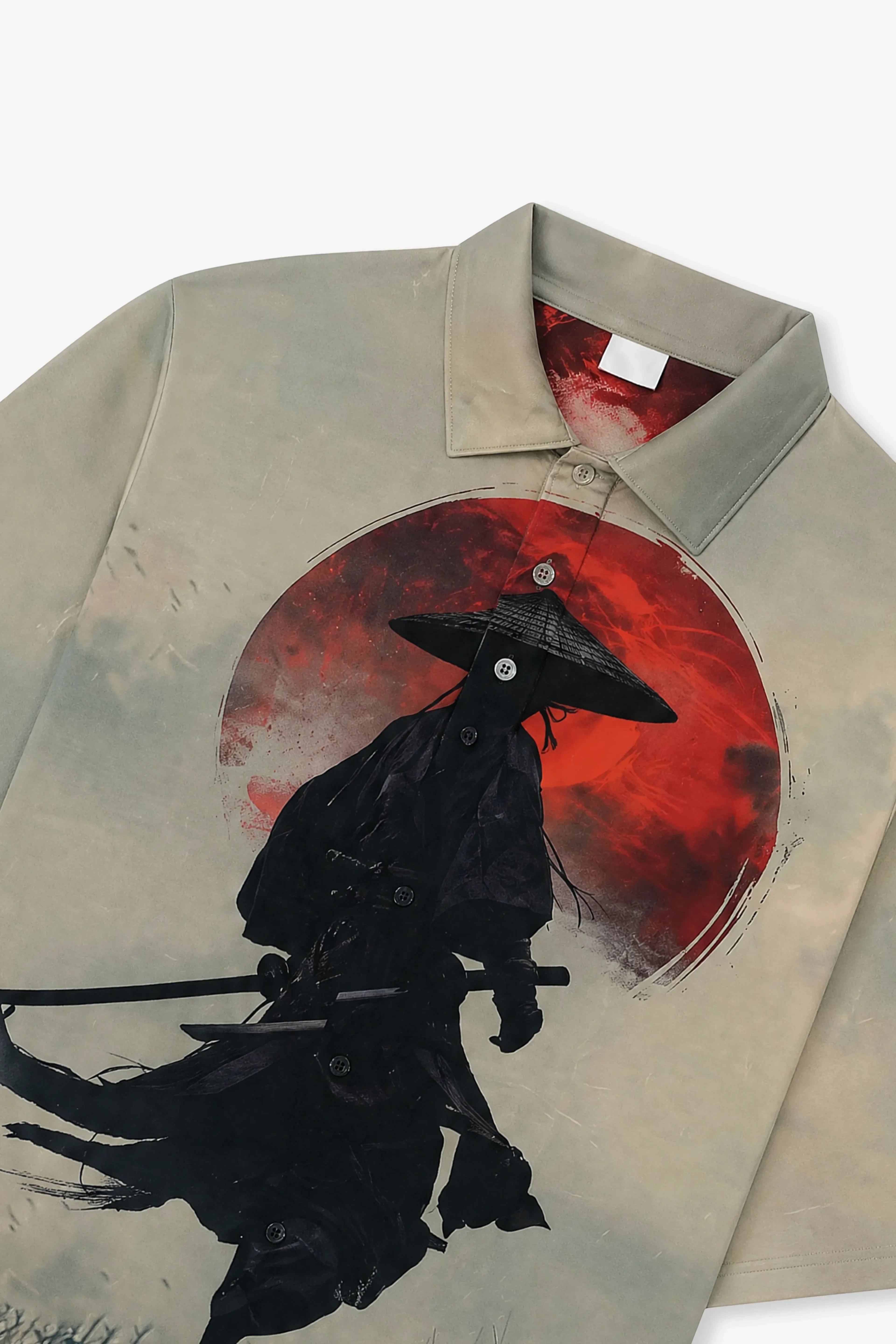 Samurai Warrior Graphic Printed Oversized Shirt for Men | Premium Full Sleeve Casual Streetwear Shirt